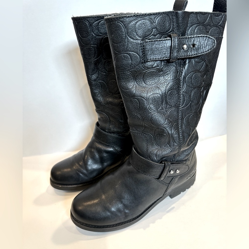 Coach Women's Virginia Logo Embossed Leather Moto Boots - Picture 2 of 8